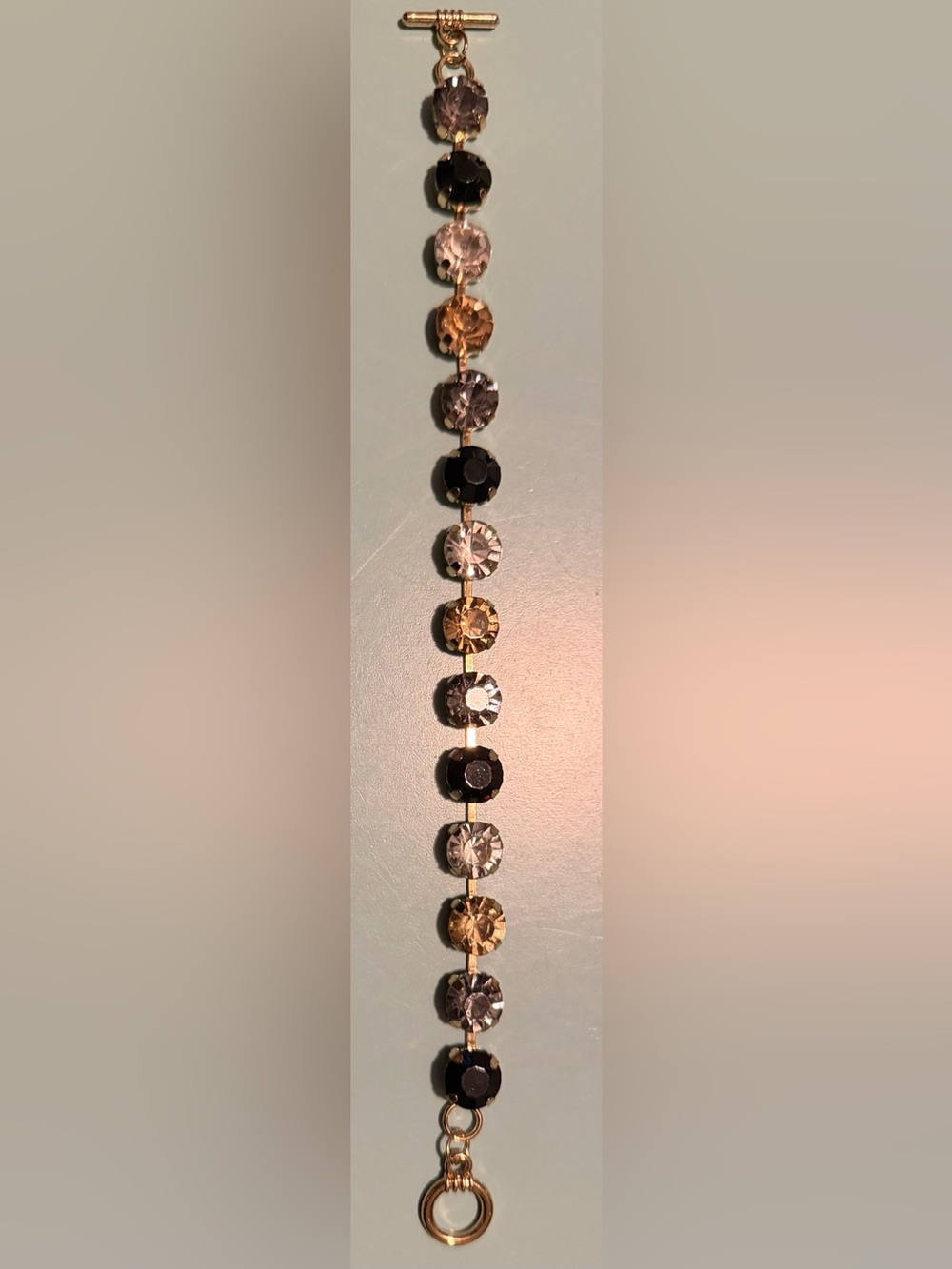 Gold-Tone Bracelet with Black, Gray, & Champagne Crystals